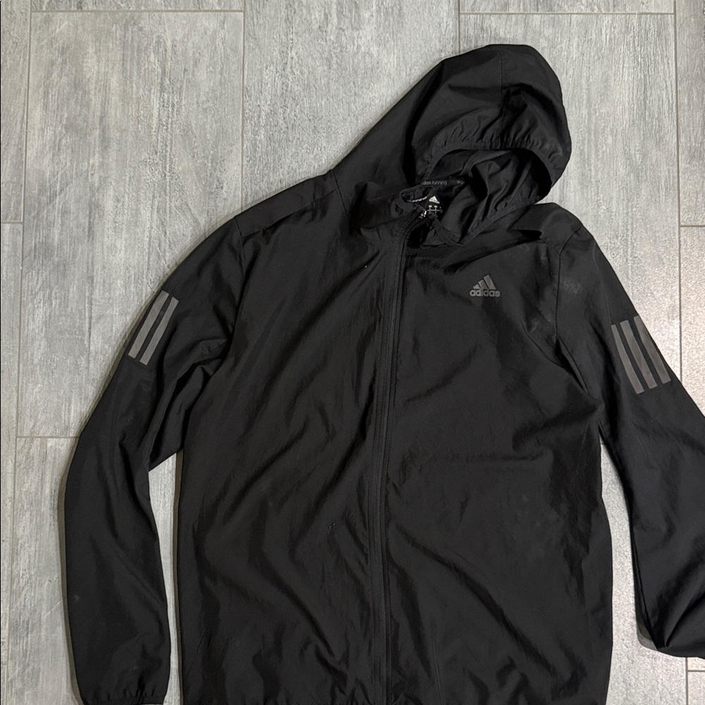adidas Black Hooded Windbreaker with Reflective 3-Stripes